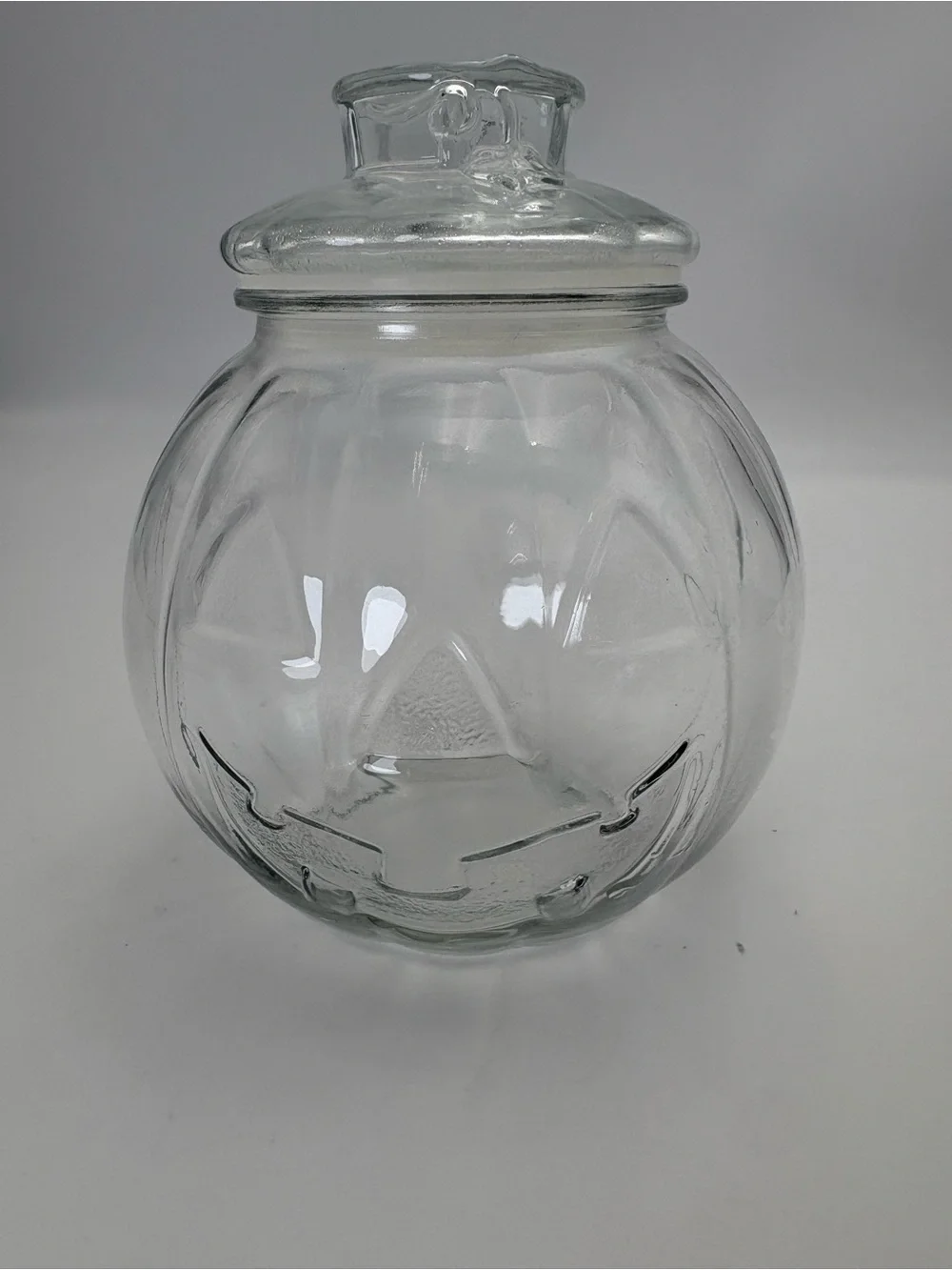 Vintage Libbey Clear Glass Halloween Jack-O'-Lantern Candy Jar